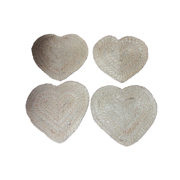 INDIA Dining 4 Jute Heart Shape Placemats Natural Farmhouse Country
